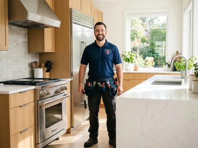 Appliance Repair Hero technician in a Andes, NY kitchen after an appliance repair