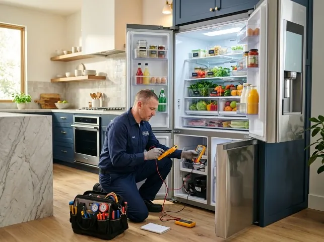 Appliance Repair Hero refrigerator technician testing a fridge on a Andes, NY service call